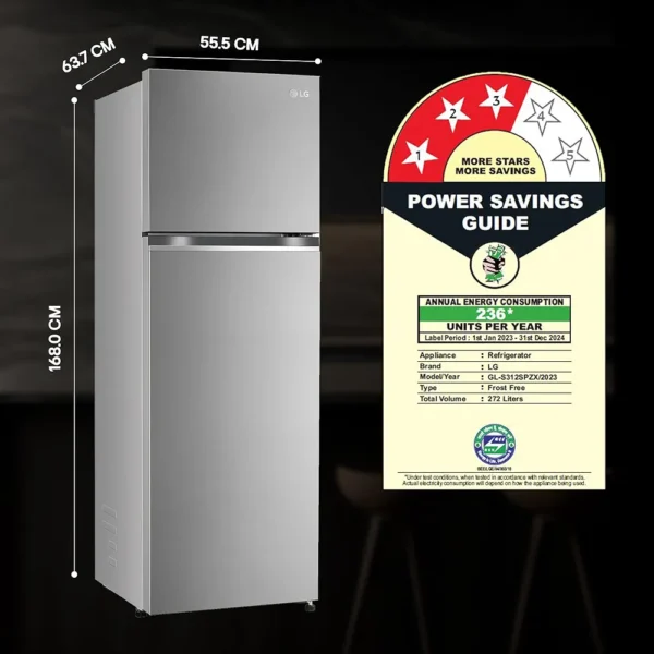 LG 242 L 3 Star Smart Inverter Frost-Free Double Door Refrigerator (GL-I292RPZX, Shiny Steel, Door Cooling+) - Image 3